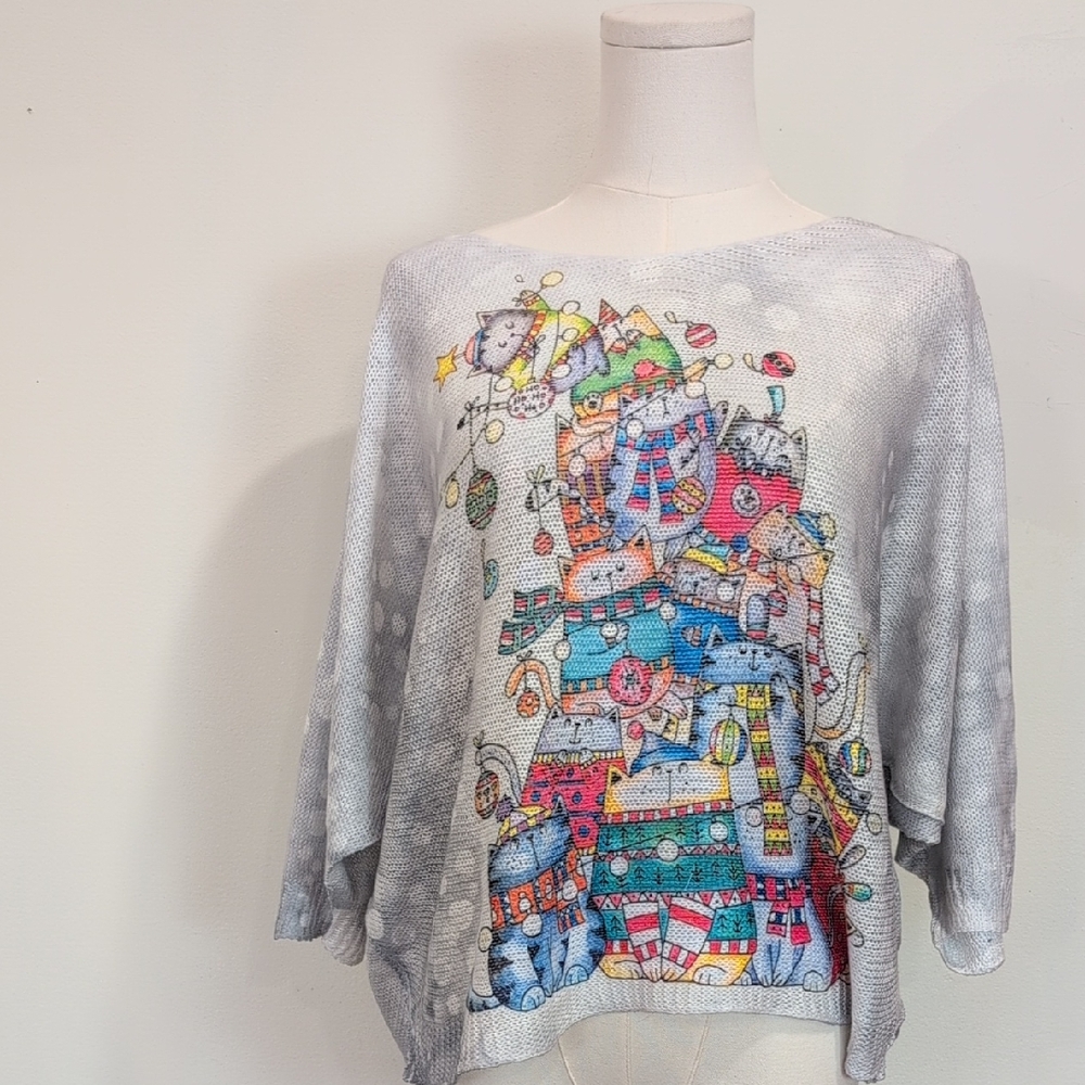 NWT Beyond Capri White Knit Christmas Tree Holiday Cat Sweater